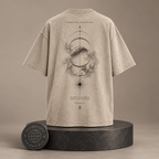 Eclipse Veil beige T-shirt back on round Signature Essentials pedestal