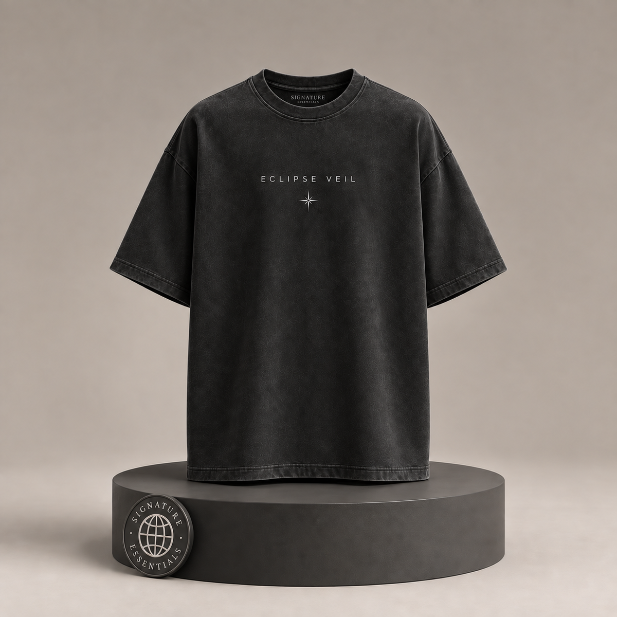 Eclipse Veil front view on round Signature Essentials pedestal with medallion
