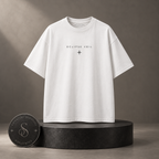 Eclipse Veil white T-shirt front on round Signature Essentials pedestal