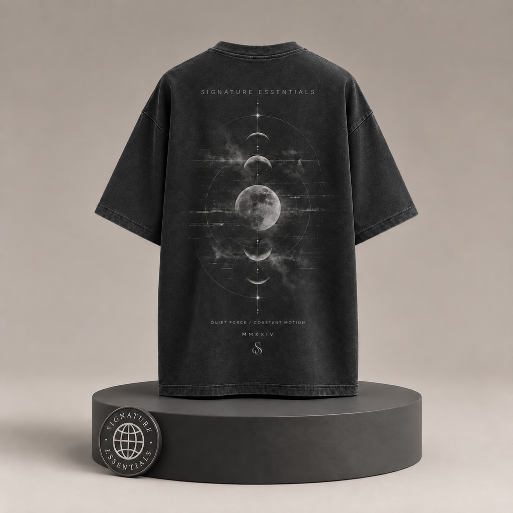 Lunar Static back view on round Signature Essentials pedestal with medallion