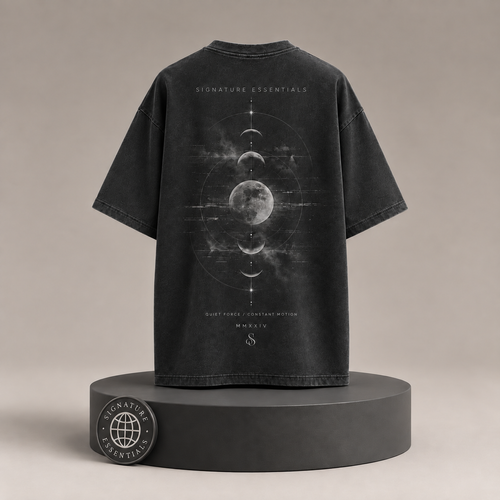 Lunar Static back view on round Signature Essentials pedestal with medallion